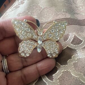 Elegant Gold Butterfly Brooch with Crystals